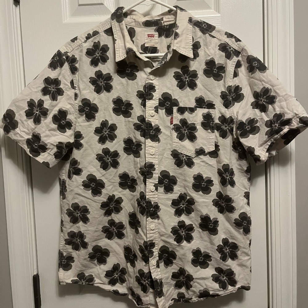Men's Large Levi'sClassic‎ Tropical Floral Button Down Short Cotton & Hemp Blend